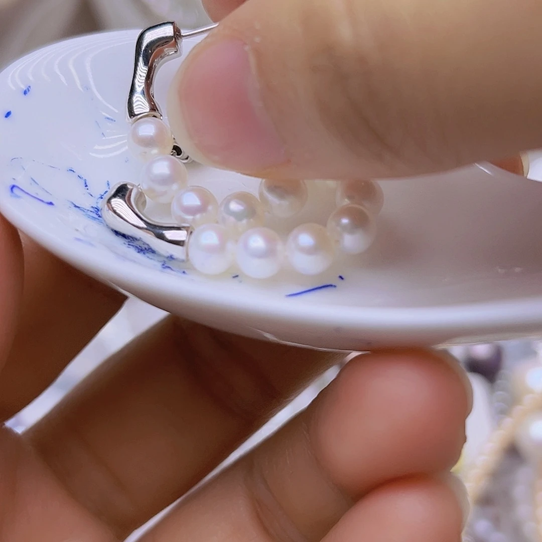 淡水珍珠吊坠耳钉银S925镶嵌