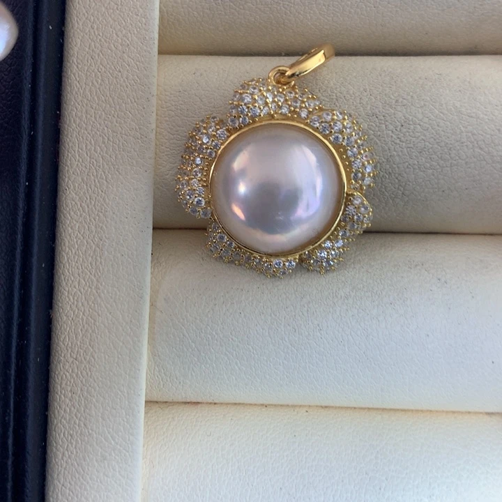 银S925镶嵌颈饰拼合珍珠（马贝珠）