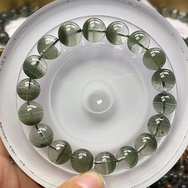 水晶未镶嵌手链J11372天然绿幽灵星沙聚宝盆11+