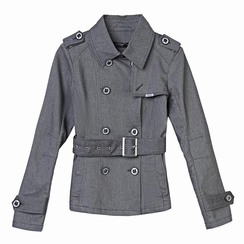 S·DEER圣迪奥夏日显瘦女装双排扣灰色修身气质高端短款S20182208