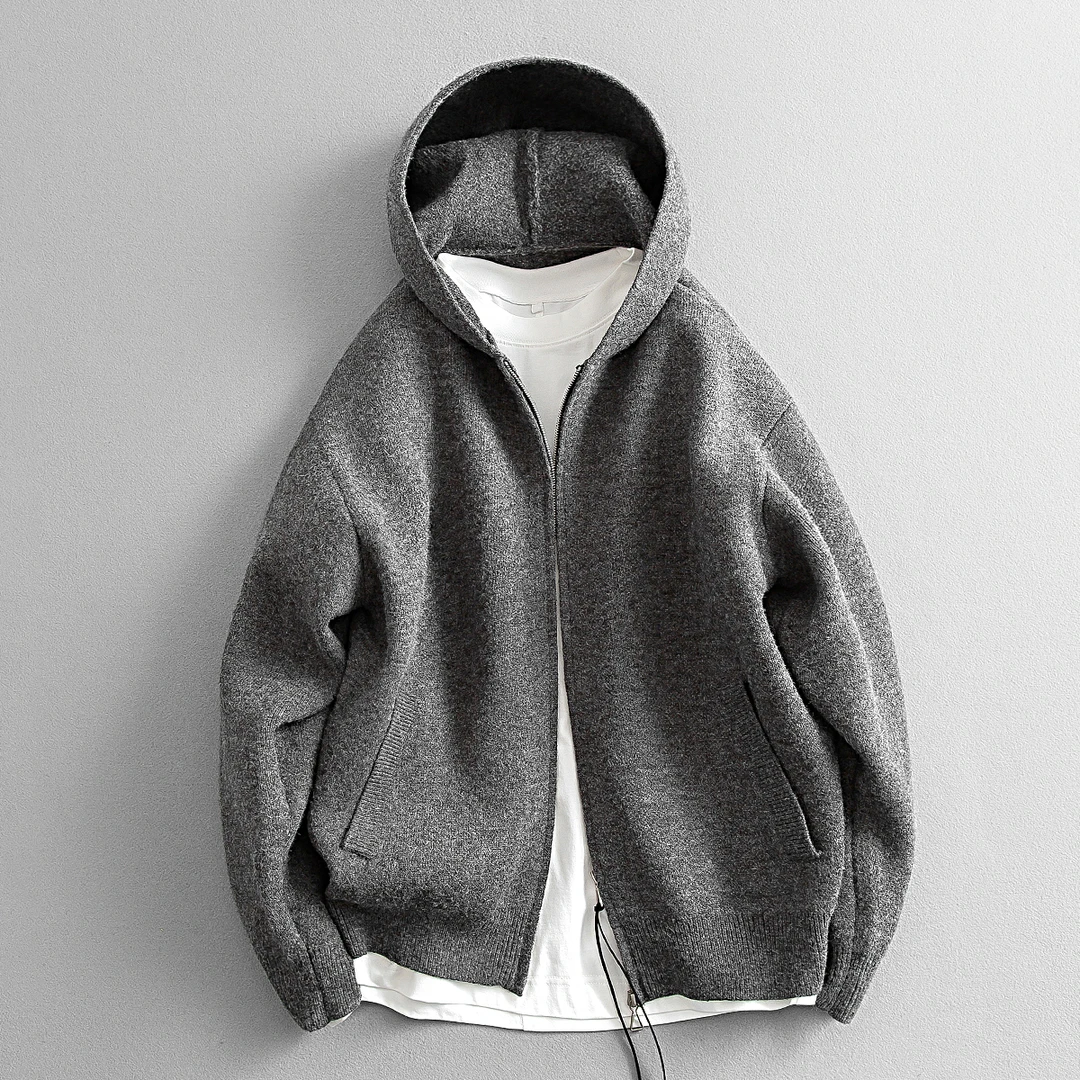 ST Shen 冬季韩系极简cleanfit设计款复古廓形连帽开衫毛衣男女潮