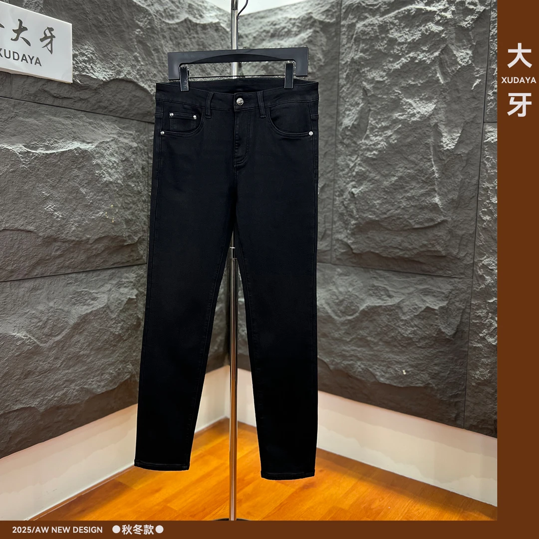 【大牙】127#黑灰色牛仔裤2025秋冬季男轻奢简约中腰弹力修身小直筒
