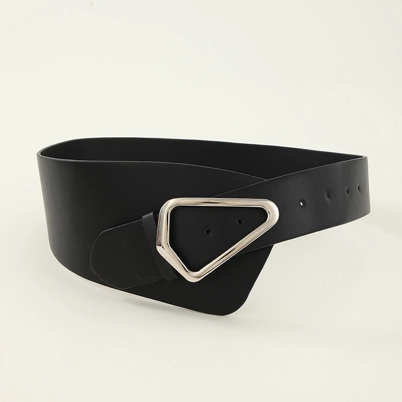 时尚ins风不规则休闲宽腰带女三角形扣装饰外套配连衣裙斜搭腰封