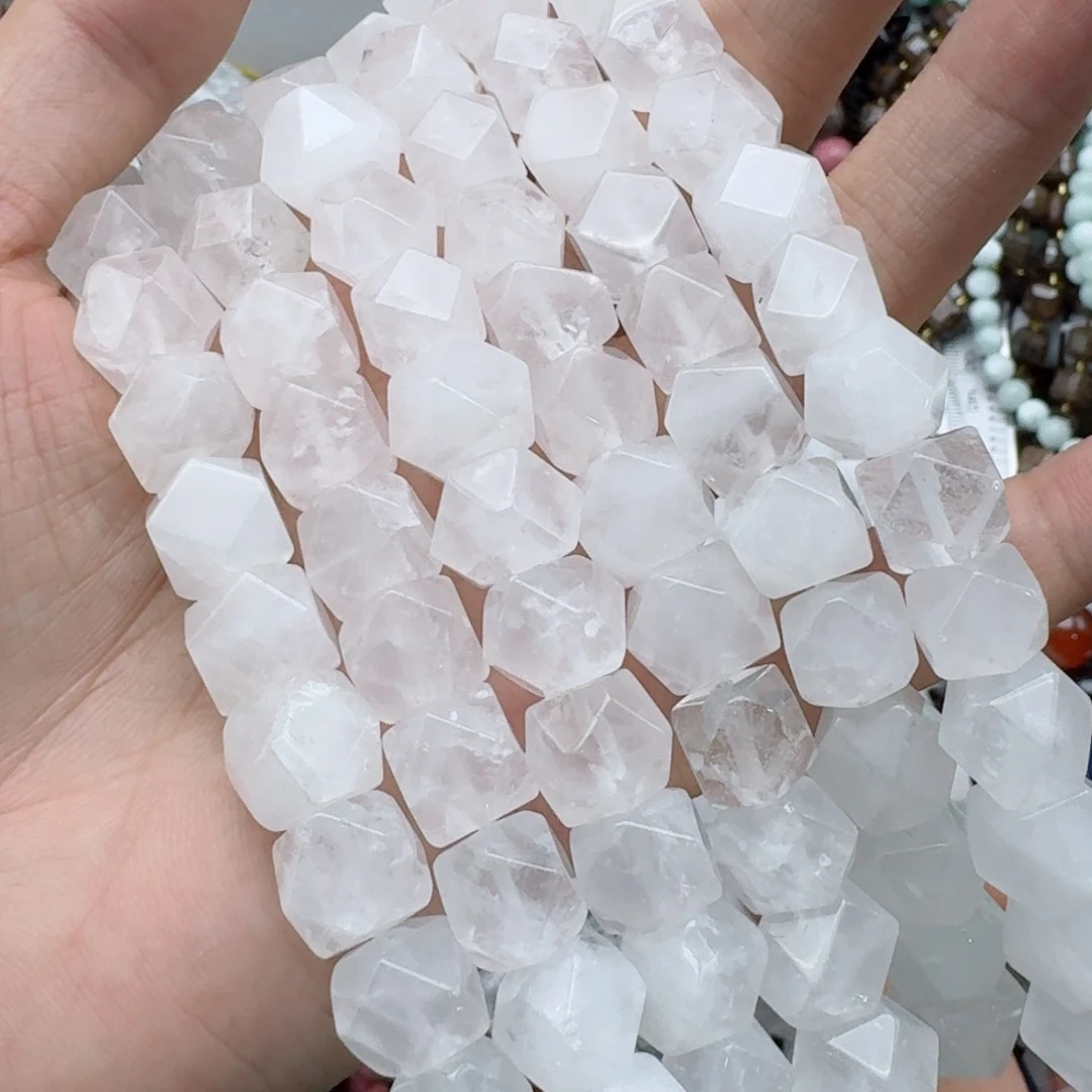 玛瑙/玉髓合金珠宝半成品10切角白水晶方半条