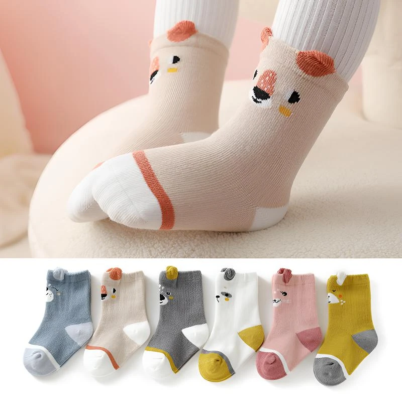 婴儿袜子秋季棉袜中筒男0-3岁女可爱儿童袜子新生儿卡通保暖宝宝
