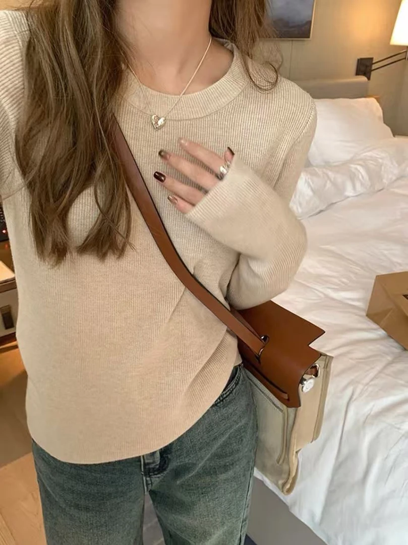 【安迪绒240克重】2025针织打底衫秋季简约圆领套头内搭长袖上衣