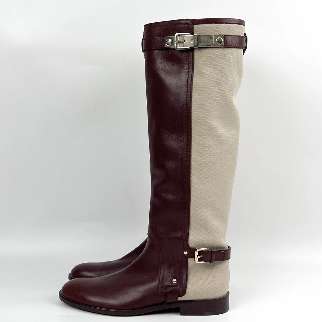 99新 Hermes/爱马仕 36.5码 迪奥Dior 米棕拼色长靴 99新 lm4100