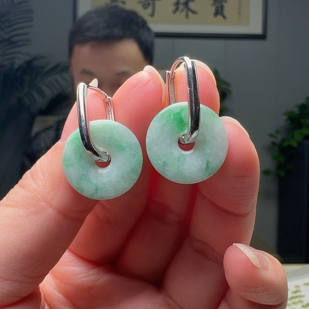 翡翠银S925镶嵌耳饰天然