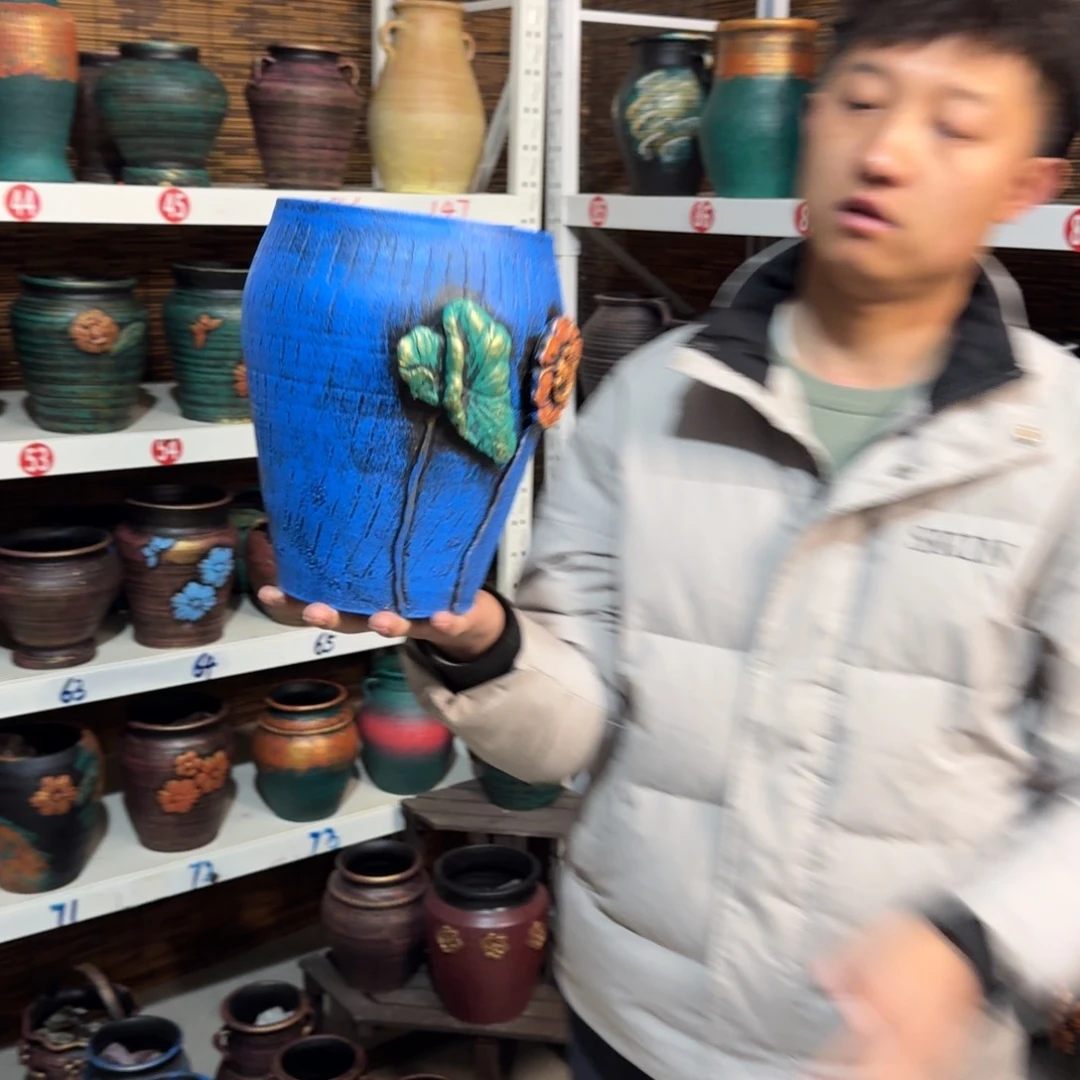 红陶红陶浮雕花盆炸炸炸