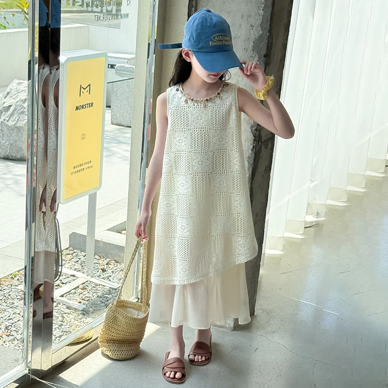 【小胖精选】连衣裙裙子洋气儿童波西米亚夏季网格纯色女童中大童