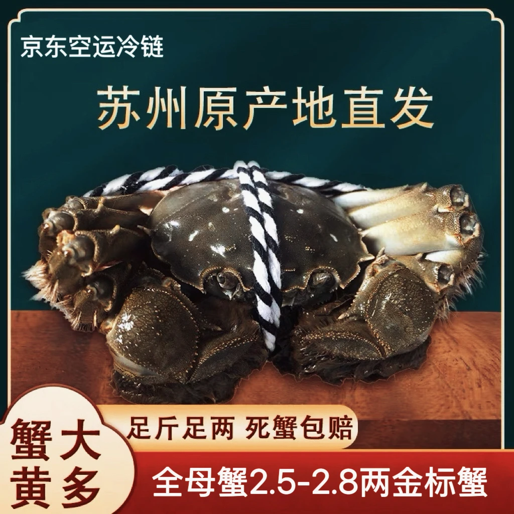【苏州金标活蟹】大闸蟹 全母蟹2.8~2.5两礼盒装冷链包邮8+2到手10只活蟹现捕现捞