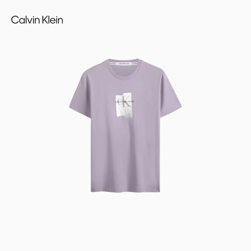 CK Jeans夏季男士通勤时尚字母箔印修身打底圆领短袖T恤