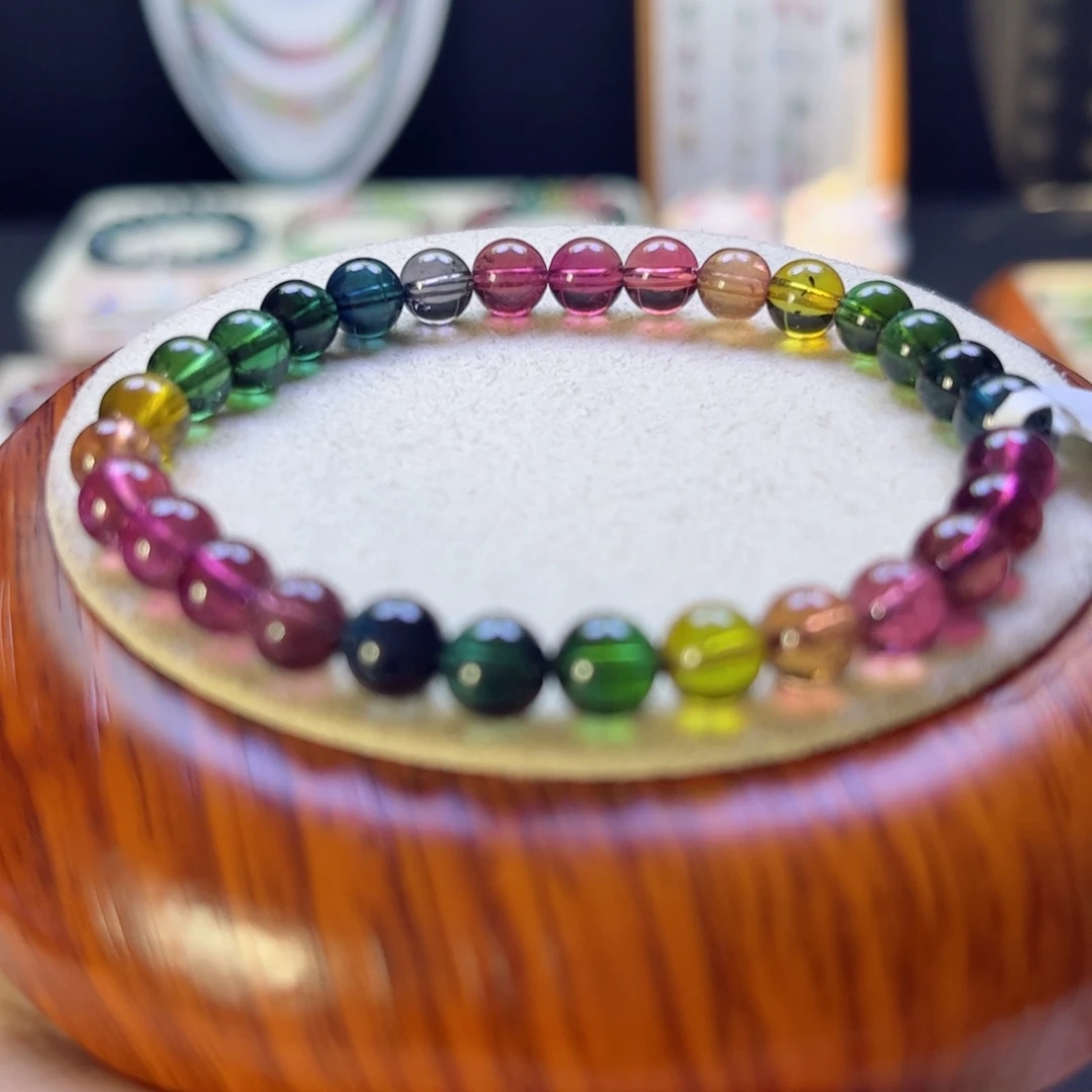 碧玺手链未镶嵌老矿彩虹6.3mm