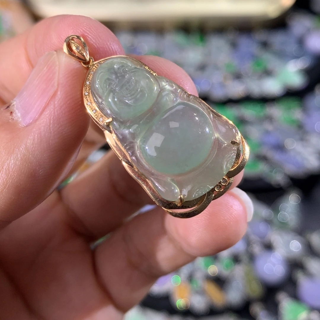 翡翠18K金镶嵌吊坠(不含链)