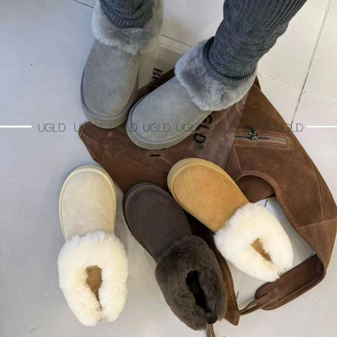 懒人毛毛厚底复古雪地靴女2025冬季新款加绒加厚一脚蹬包头半拖鞋