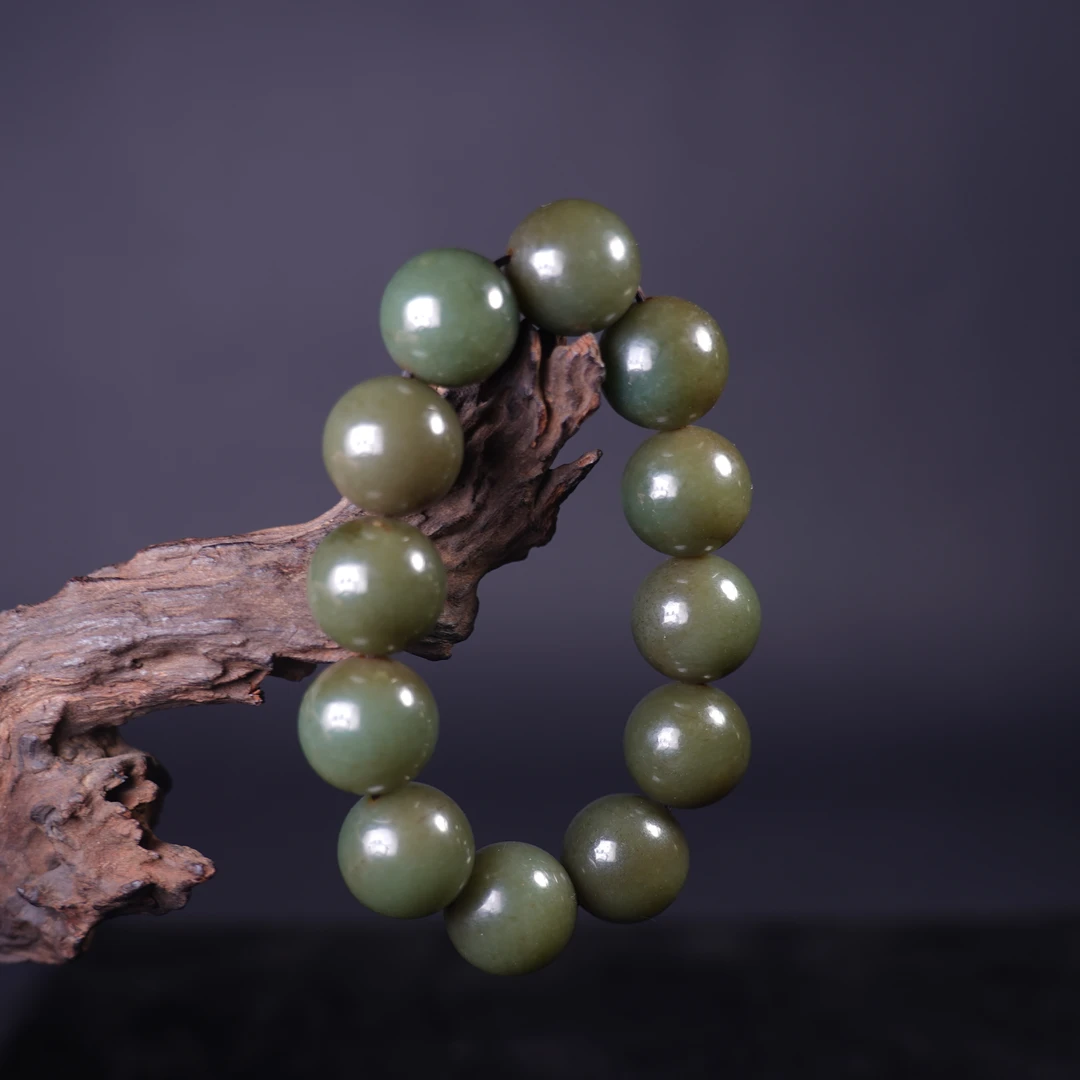 【创汇】和田玉青黄口圆珠手串 卡18（重108g） CXH161