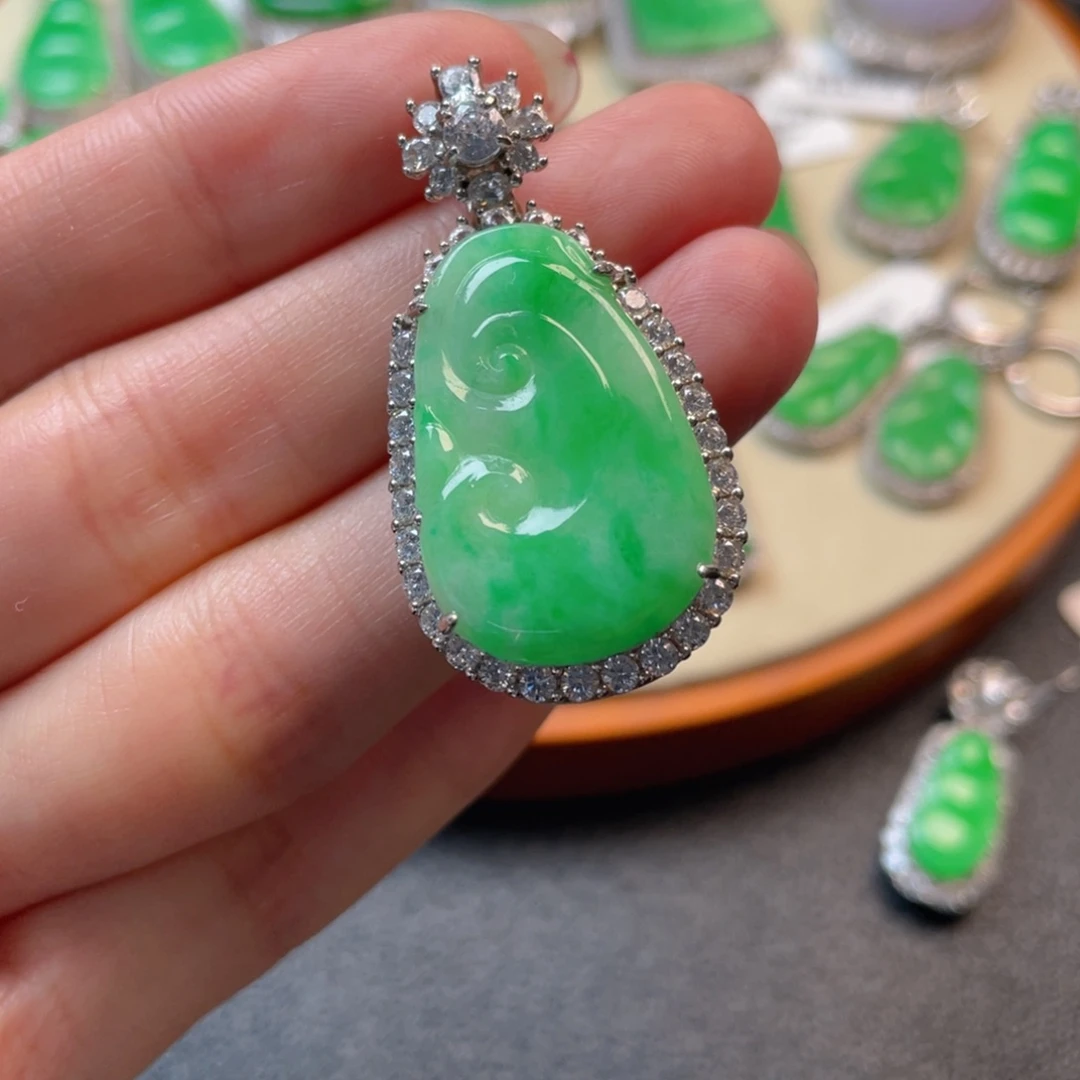 翡翠吊坠(不含链)银S925镶嵌