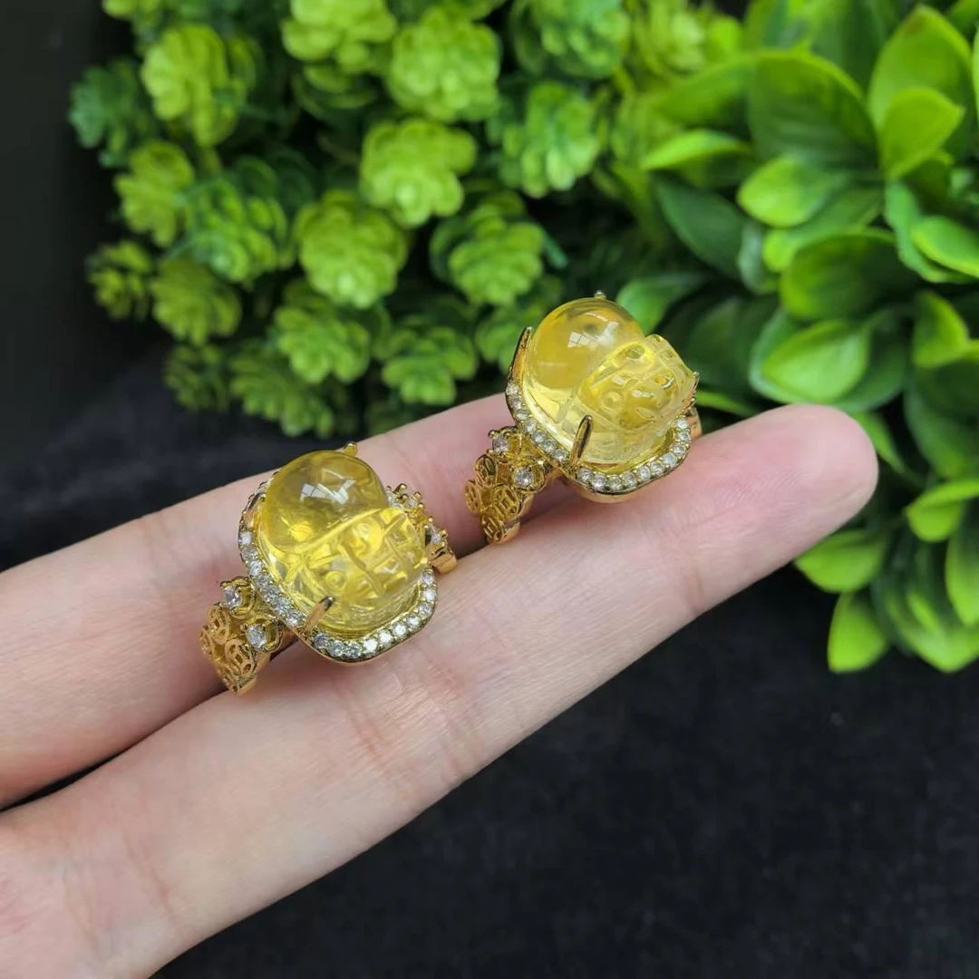 面面来财珠宝CT3766极光47黄龙晶 貔貅水晶戒指-多样性只发一件