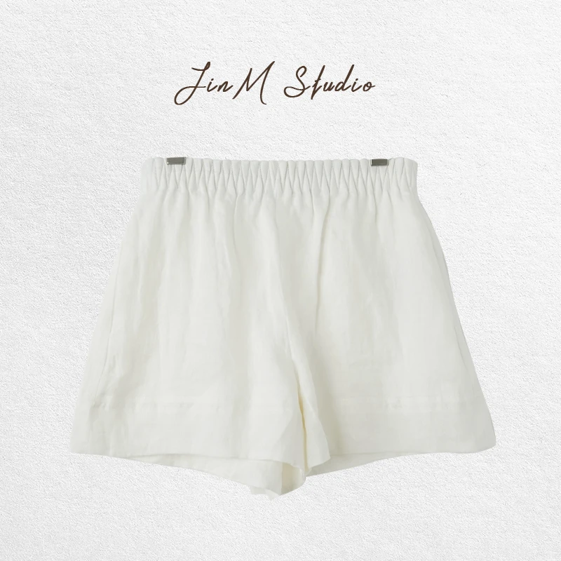 Jinmstudio丨【白复绿茶】褶褶腰花苞亚麻短裤602501A1647