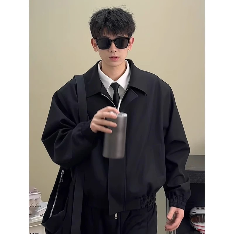 美式复古哈灵顿行政夹克男春秋款cleanfit西装外套短款垫肩棒球服