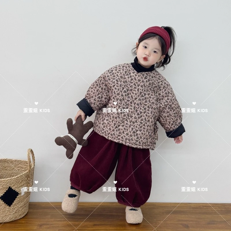 【歪歪妞童装】24186儿童复古森系碎花侧襟盘扣加厚棉袄保暖外套