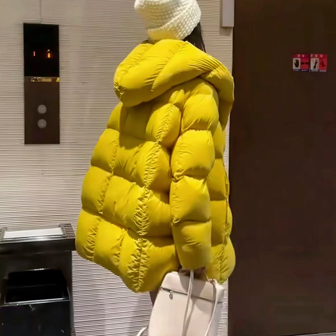 【媛】90白鹅绒新款短款连帽宽松羽绒服