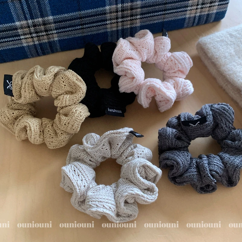 高质感细毛线针织镂空小肠发圈女扎马尾皮筋百搭头花气质头绳发绳