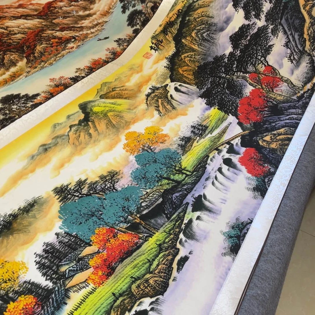 富山宝地八尺大横幅东方美学浓墨重彩山水装饰画26080