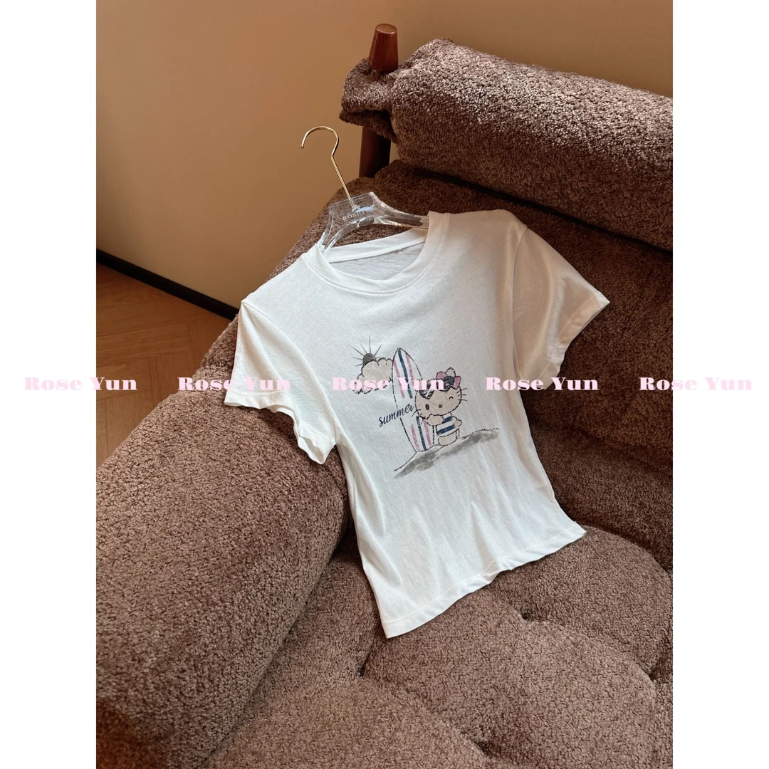 【Rose Yun】冲浪Kitty猫印花短袖T恤 JY055091