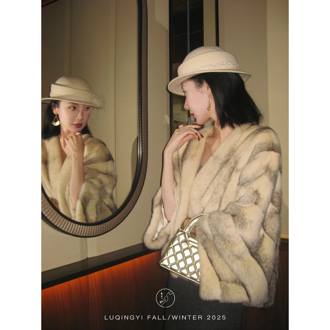 鹭青一原创【流连】十字水貂宽松保暖皮草L25P1150L