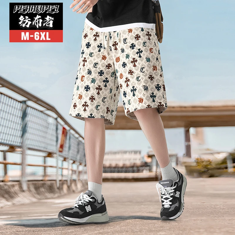 纺布者大码刺绣欧美风短裤薄款夏季中腰运动休闲裤潮流五分裤中裤