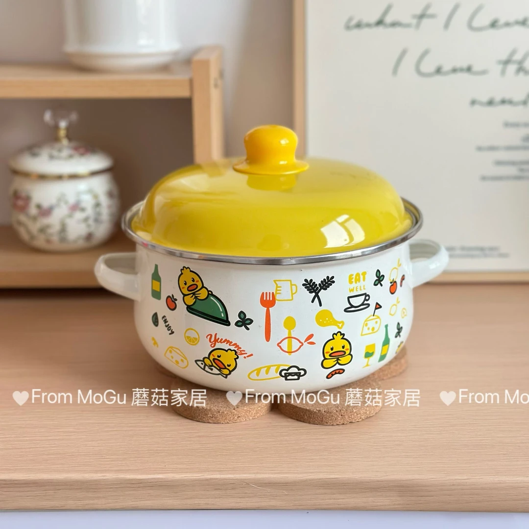 小黄鸭珐琅搪瓷锅猪油罐不挑灶具出口韩国奶锅辅食锅汤锅不粘锅