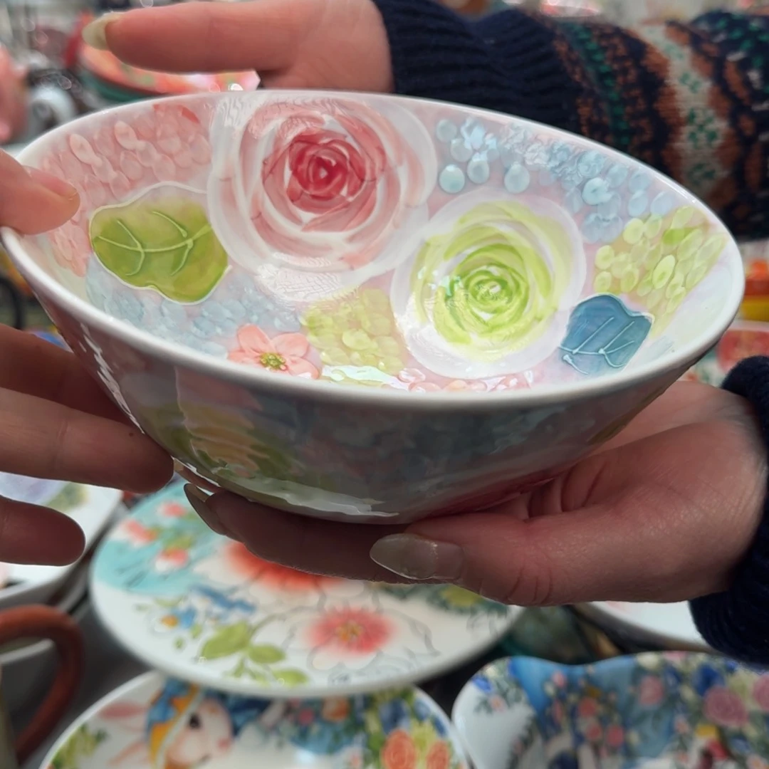 瓷濑户烧6.5英寸玫瑰蜜语小面碗1只