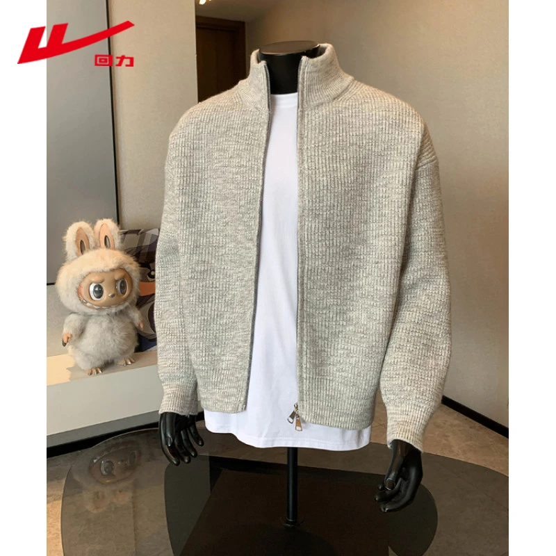 回力美式复古立领针织衫男士2025秋季新款老钱风宽松休闲痞帅上衣