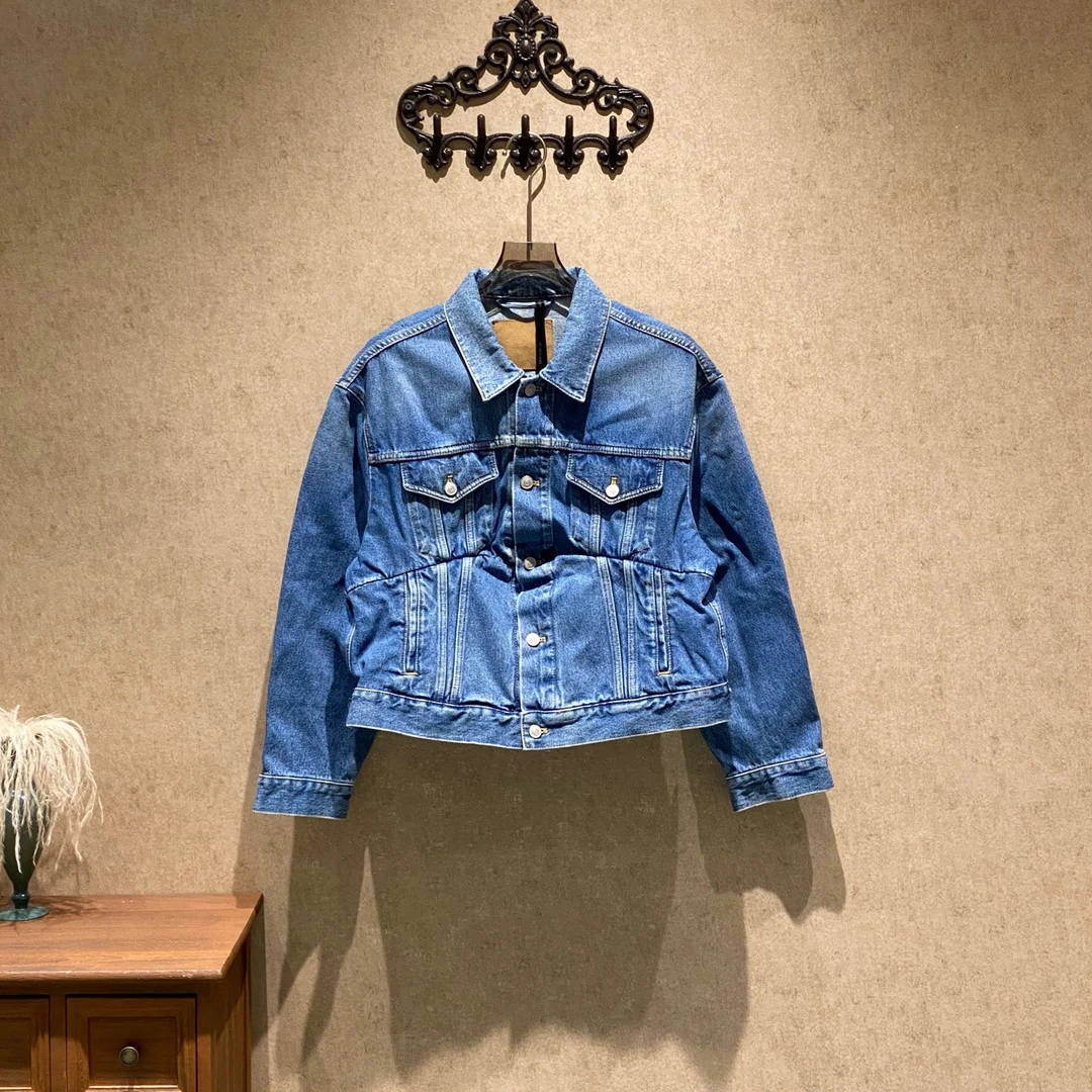 99新 Balenciaga/巴黎世家 褶皱牛仔夹克外套/36码/99新/41564
