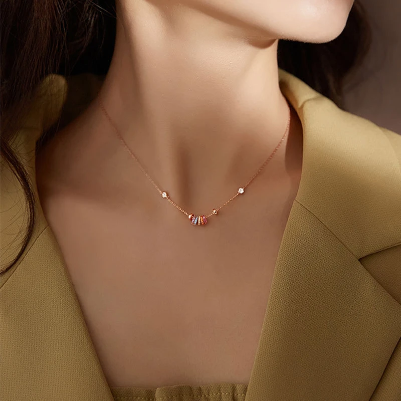 坠链均925银 925设计纯银项链女锁骨链转运珠彩虹圆圈轻奢小蛮腰