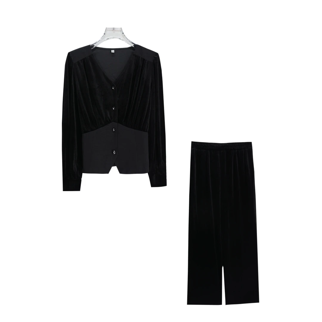 法式复古V领名媛气质修身上衣显瘦百搭两件套S2560