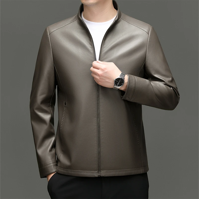 《山羊皮海宁精选》2581免烫显瘦软皮外套秋冬手工压花真皮翻领外套