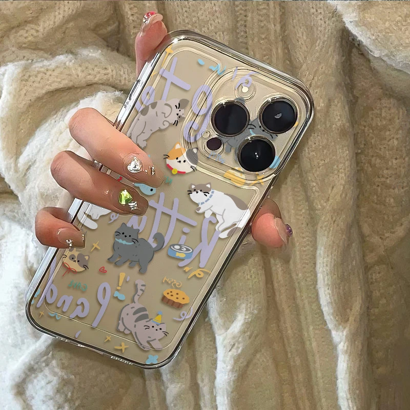 Ins创意猫咪15ProMax手机壳全包TPU透明软壳防摔卡通女适用iP