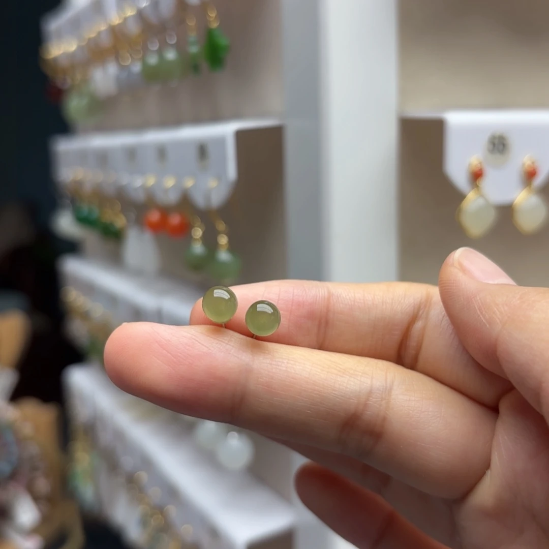 银S925镶嵌和田玉耳饰