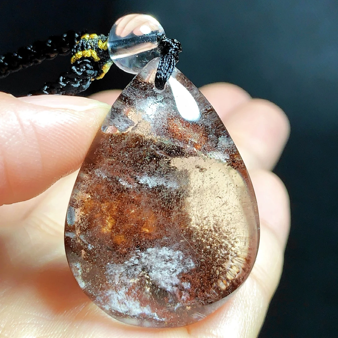 东海水晶天然彩幽灵水晶水滴吊坠毛衣链平安项坠男女款聚宝盆饰品