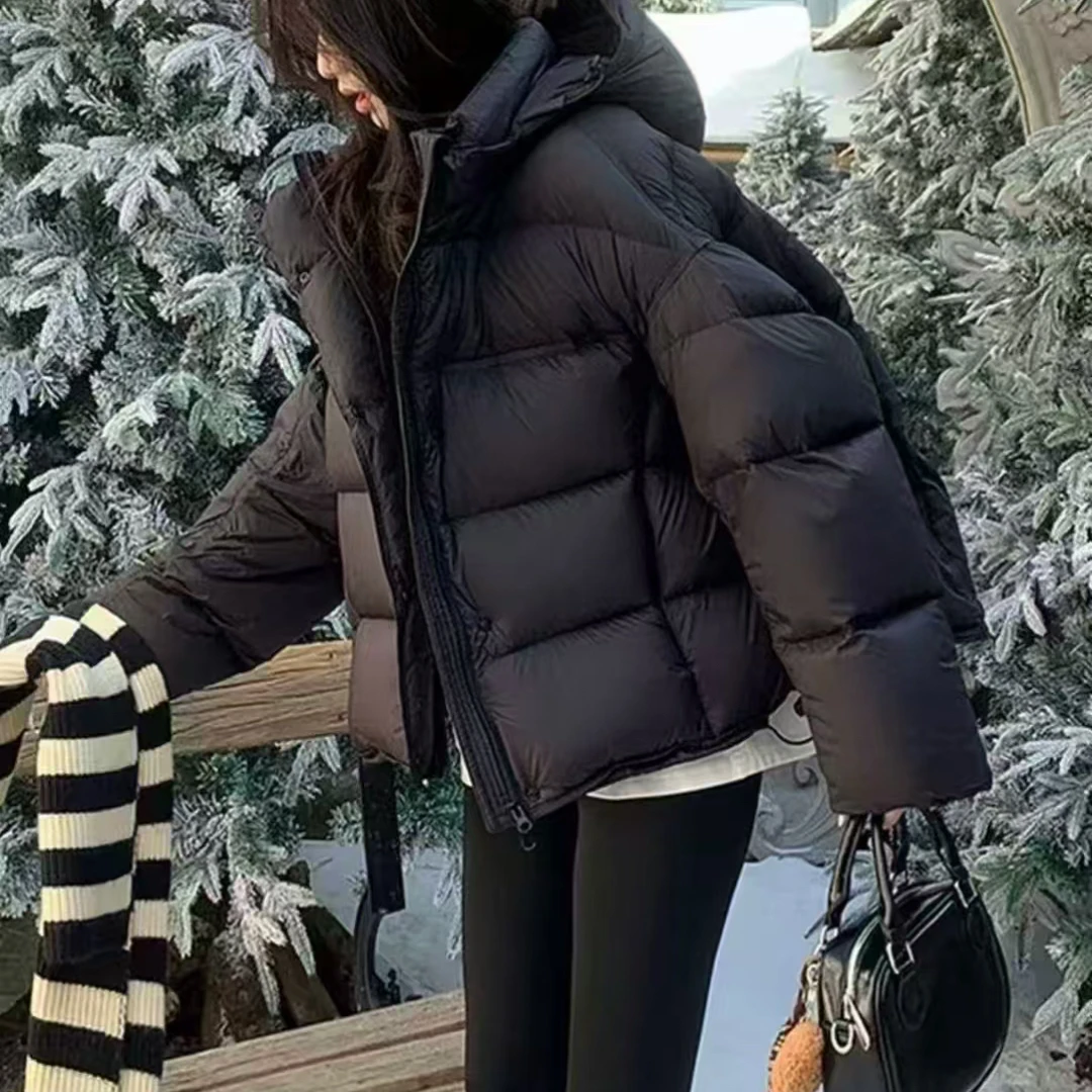 冬季韩版连帽短款泡芙感加厚保暖外套