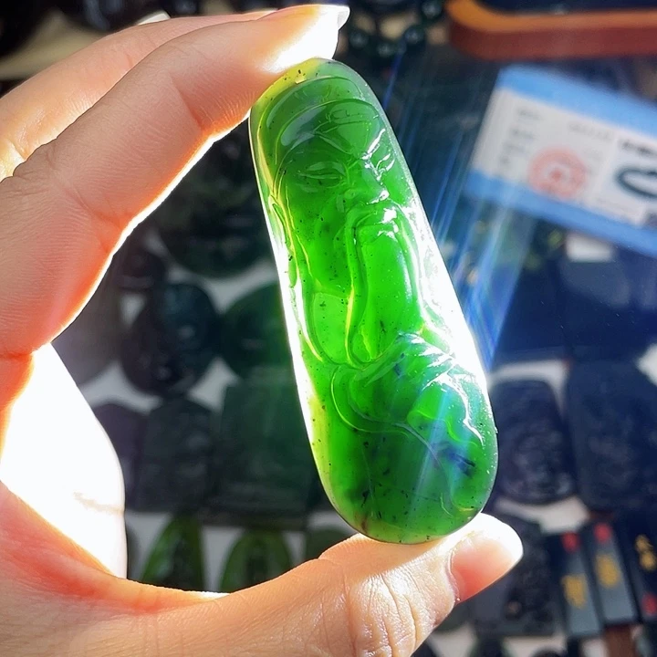未镶嵌蛇纹石玉手串泰山玉关公牌