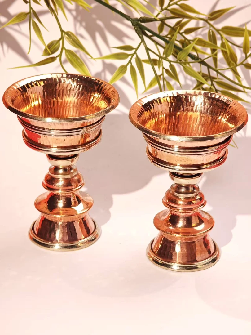 尼泊尔纯手工酥油灯一对口径8公分 高度11公分