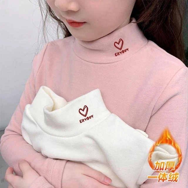 女童双面德绒秋冬2025新款儿童外穿套头半高领加厚保暖磨毛打底衫