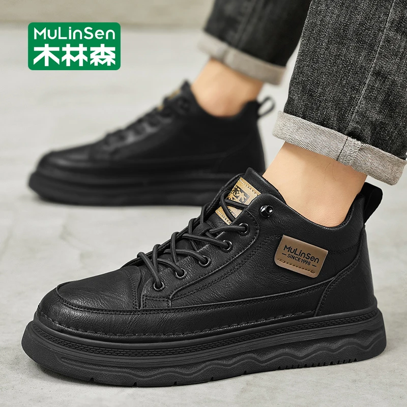 木林森男鞋秋冬2025新款马丁潮流休闲耐磨工装鞋英伦风舒适皮鞋男