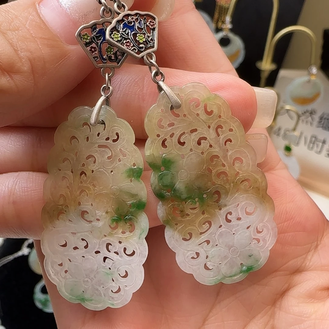 翡翠银S925镶嵌耳饰