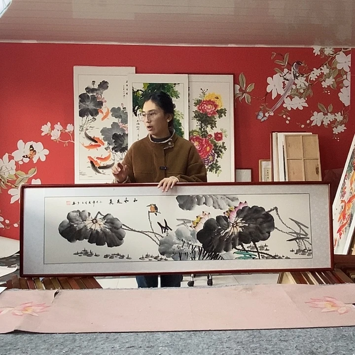 国画手写手绘带框包邮国画作品47✖️162