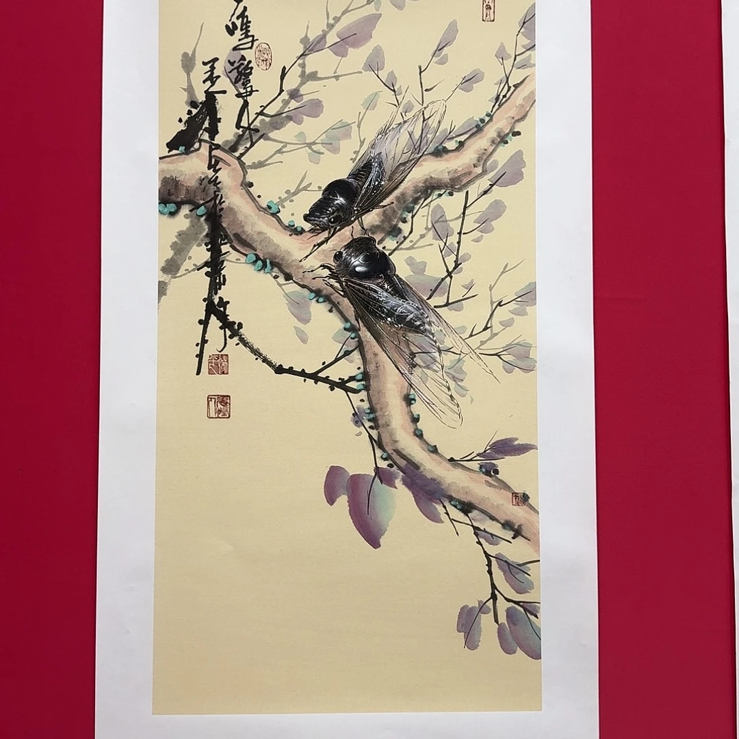 用***8国画柳平双蝉作品