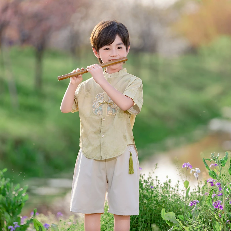 夏季新款中国风民族汉服男童古风帅气幼儿园国学表演服少爷唐装薄